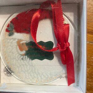 Peggy Karr Fused Glass 3" St. Nick Santa Ornament New in Box